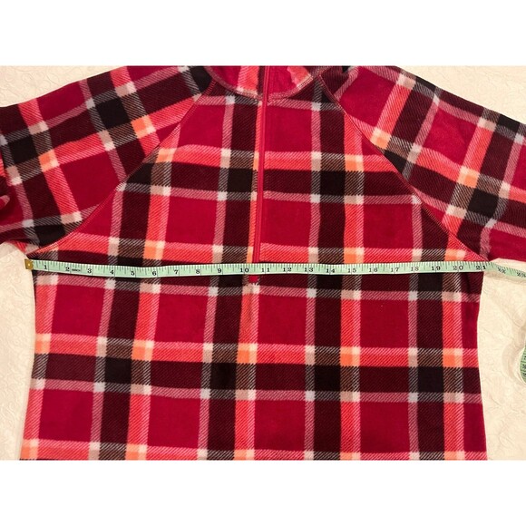 Eddie Bauer womens NWT large fleece pullover 1/4 zip up red plaid - Picture 7 of 10